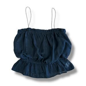 Lulus‎ Black Peplum Cami Top Women’s Small Textured Sheer Stripe Ruffle Hem